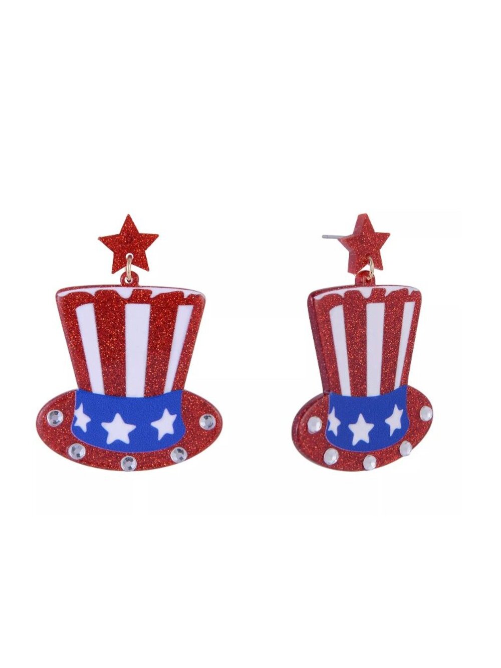 Red, White & Blue Acrylic Uncle Sam Hat Earrings July 4th